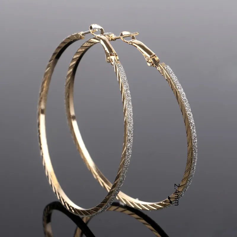 6CM Gold/Silver Hoop Earrings Round Dangle Big Earring Crystal Diamante Jewelry Women Pendientes ER923 - Окраска металла: gold