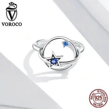

VOROCO 925 Sterling Silver Mysterious Plane Rings For Women Wedding Jewelry Adjustable Antique Finger Ring Anillos