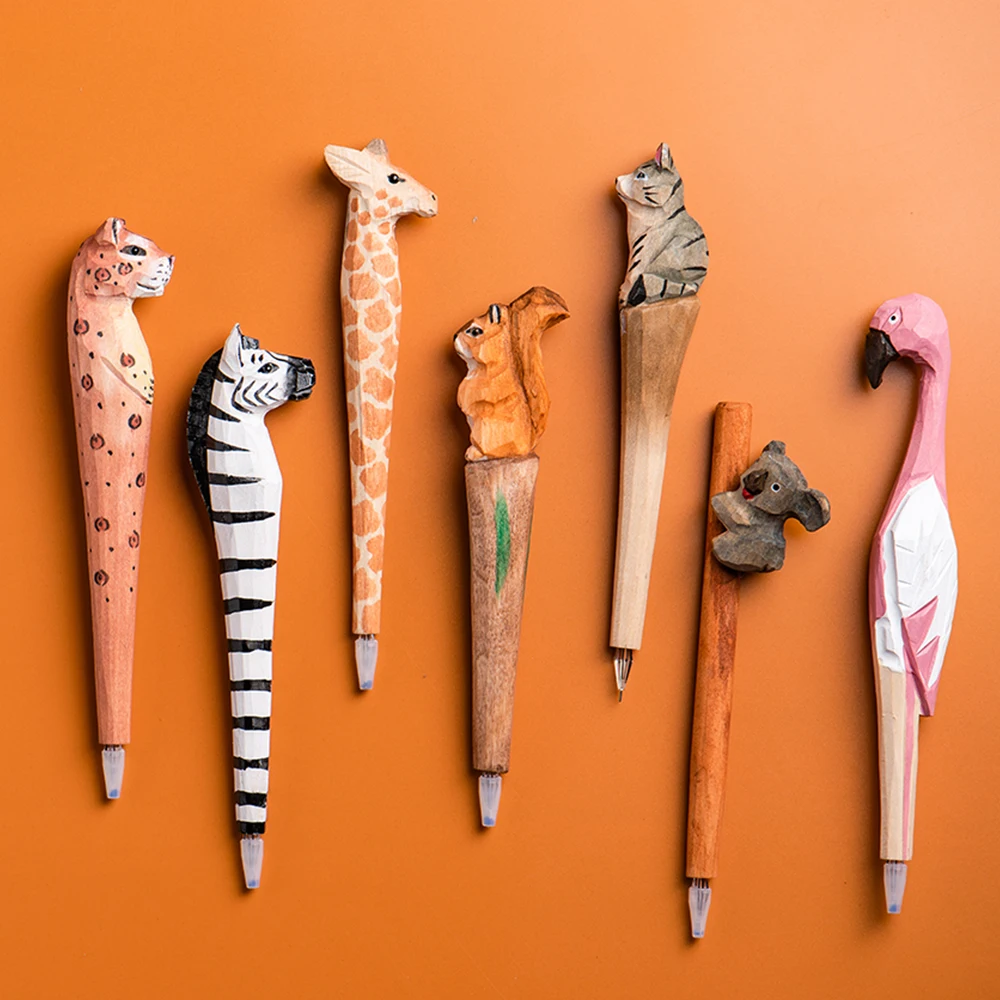 1Pen Writing Ballpoint Wood Carved Cute Animals Carved pen 