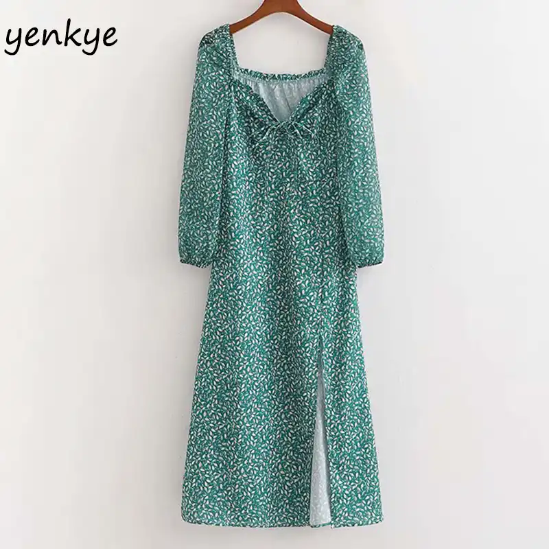 green floral midi dress