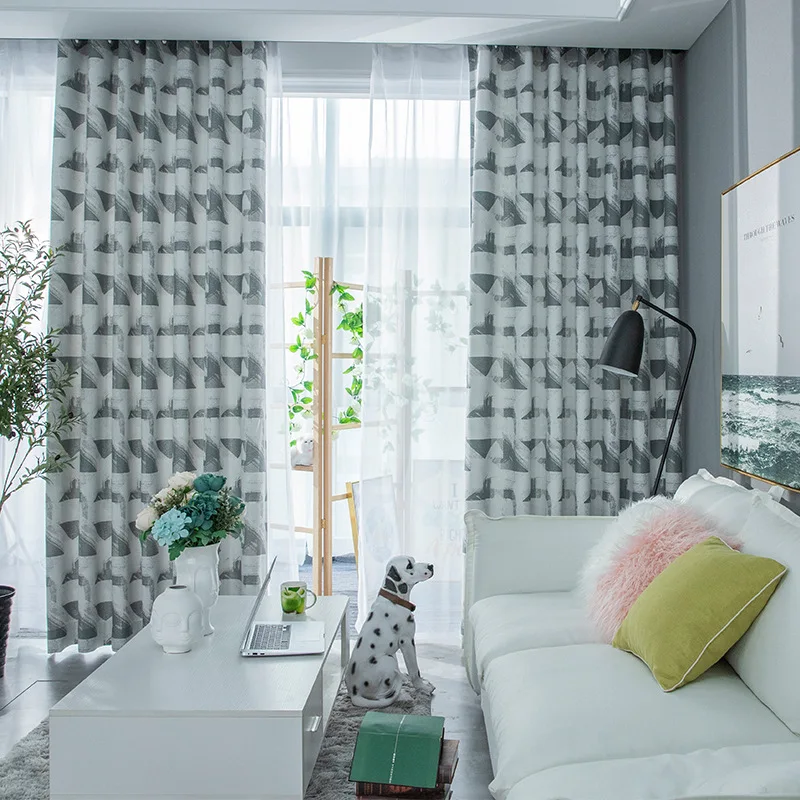 

Curtain European Simple Gray Natural Style Curtain Gauze Matching Screen for Bedroom