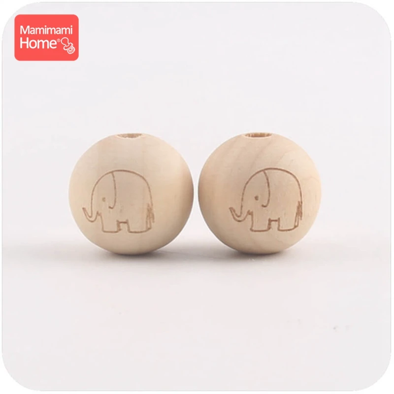 elephant Mamihome 20 шт. 20 мм деревянные печатные бусины, прорезыватель Diy для кормящих ожерелье без БФА деревянные Lank грызунов детские товары игрушки - Цвет: elephant