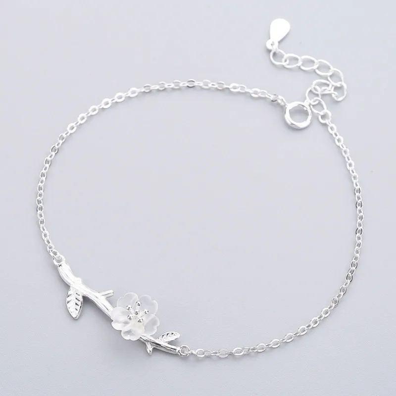 Модное Настоящее 925 пробы серебряное дерево белый браслет с цветами из кристаллов для женщин подарок на день рождения очаровательное Серебро 925 хорошее ювелирное изделие