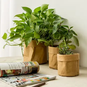 

Kraft Paper Flowerpot Creative Desktop Flower Pots Reusable Multi-function Home Storage Bag Organizer M5TE
