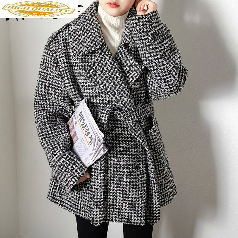 

Spring Autumn Coat Women Clothes 2019 Korean Double-sided Wool Jacket Women Plaid Woolen Overcoat Casaco Feminino 19jk30 YY2065