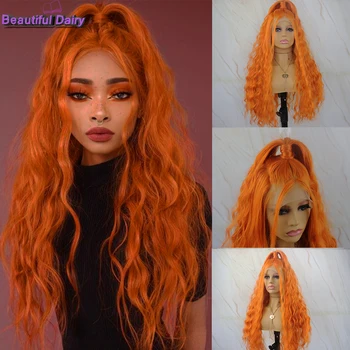 

Beautiful Diary Long Orange Color13x6 Glueless Synthetic Lace Front Wig Japan Futura Fiber Hair Loose Wave Wigs Natural Hairline