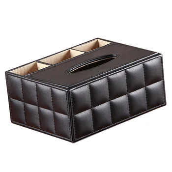 

Multifunctional Desktop Organizer Remote Control Holder Pencil Scissor Container PU Leather Tissue Box(Black)