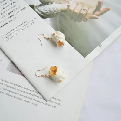 Новое поступление забавные висячие серьги в виде попкорна жареной курицы еды для