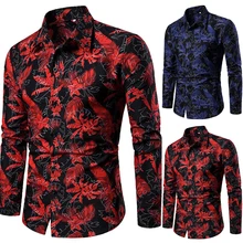 T shirt manches longues col montant pour homme, tunique à la mode, avec feuille de palmier imprimée, printemps automne