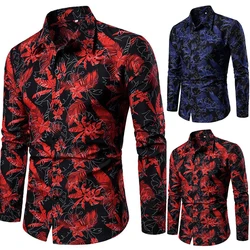Primavera outono folha de palmeira impresso t shirts dos homens manga longa gola blusa camiseta moda túnica blusas