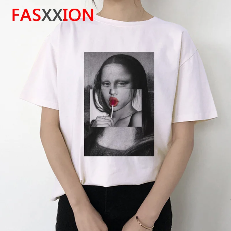 Mona Lisa, женская футболка, ulzzang art, смешная, Корейская, 90 s, футболка, летняя, эстетическая, Ullzang, винтажная, женская футболка, одежда, топ, футболка - Цвет: 2531