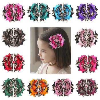 

free shipping 12pcs 4.5'' leopard Print Hair bow animal print bows cheetah hair accessories girls hair bows