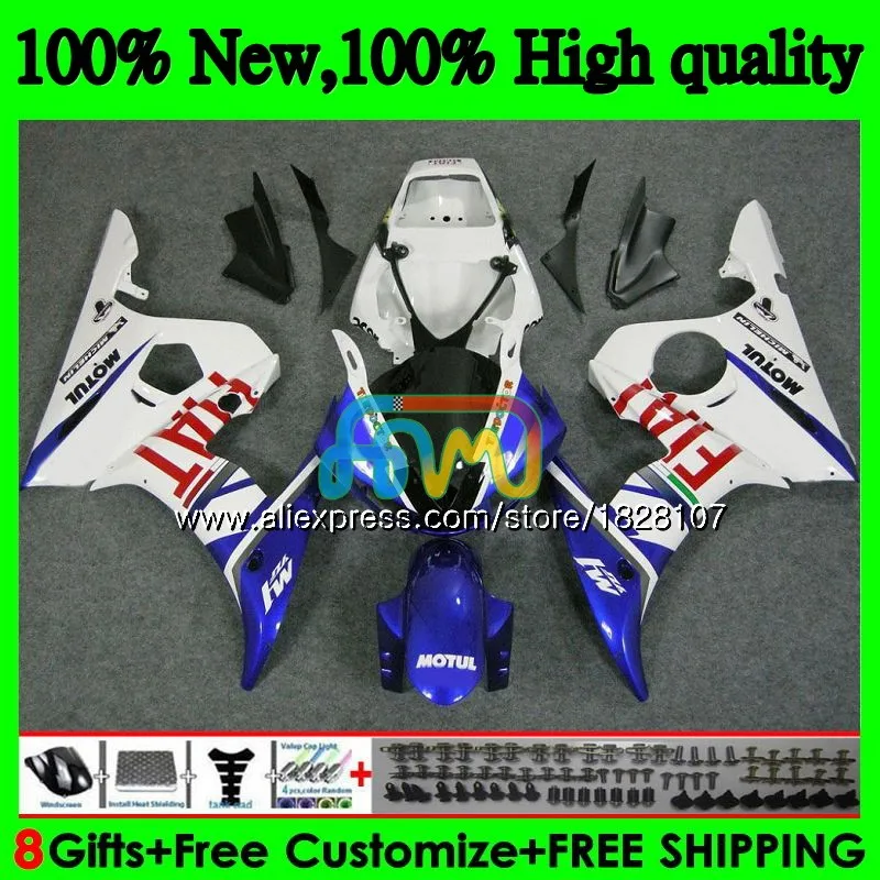 Корпус для YAMAHA YZF600 YZF R6 600CC YZFR6 03 04 05 51BS. 33 YZF 600 R 6 03-05 YZF-600 YZF-R6 синий белый 2003 2004 2005 обтекатель
