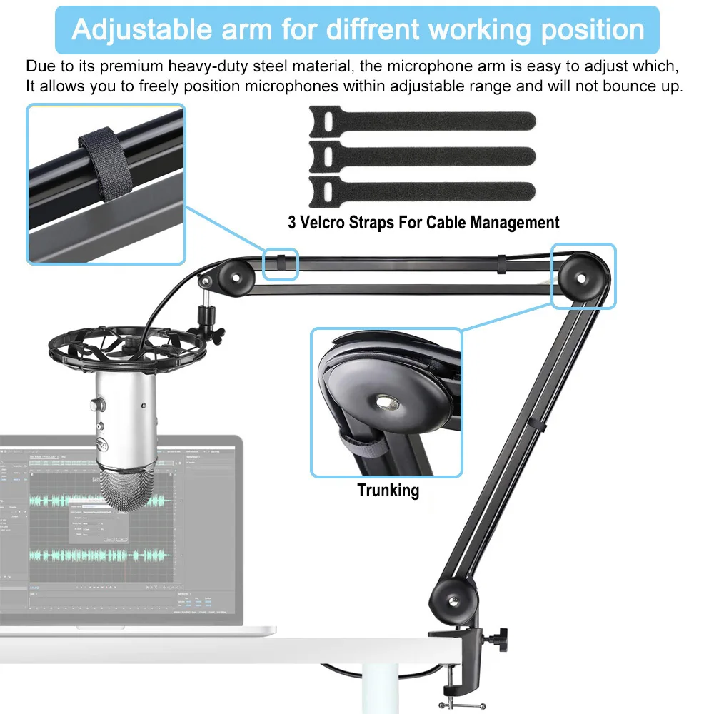 Pantograph Microphone Stand Adjustable Suspension Mic Arm Holder Pop Filter for Blue Yeti HyperX microphone stand