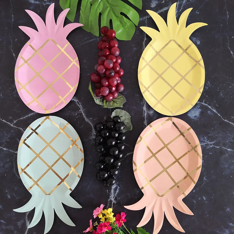 8PCS 10 inches Одноразовая столовая посуда все для праздника, дня рождения, вечеринки, украшения для детей, горячее тиснение, ананас, бумажный поднос, фрукты для вечеринки - Цвет: 8PCS 10 inches