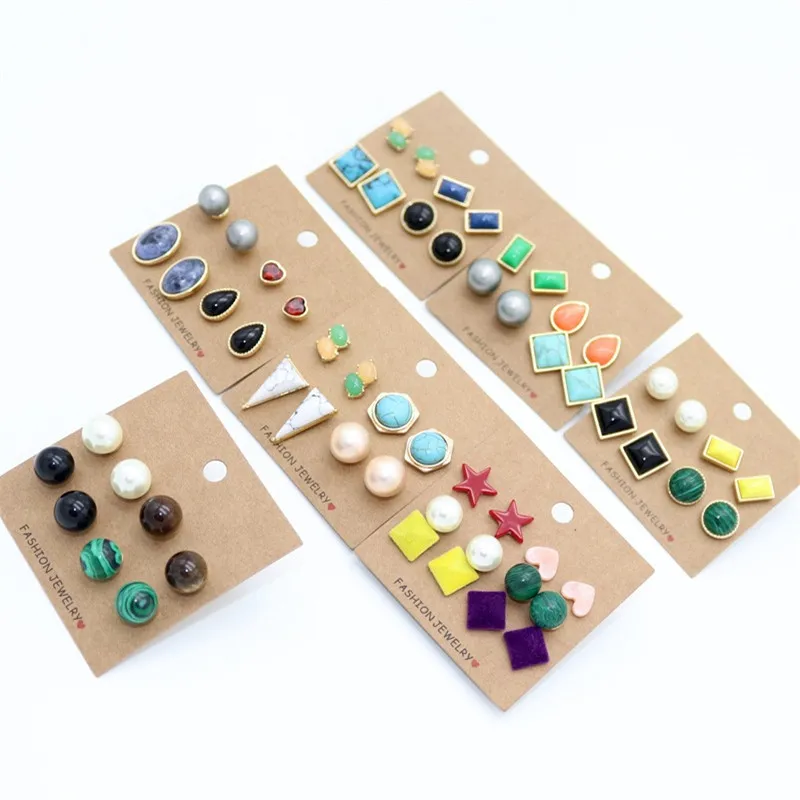 

KOMi Bohemian Turquoises Stud Earrings Colorful Stone Star Pearl Leaf Shape Earrings for Women Simple Jewelry G0343