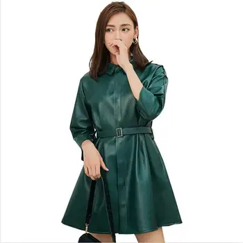 

PU Leather Coat Women Spring 2020 New Women's Leather Jacket Long Slim Motorcycle Leather Clothing Woman Outerwear Black Red