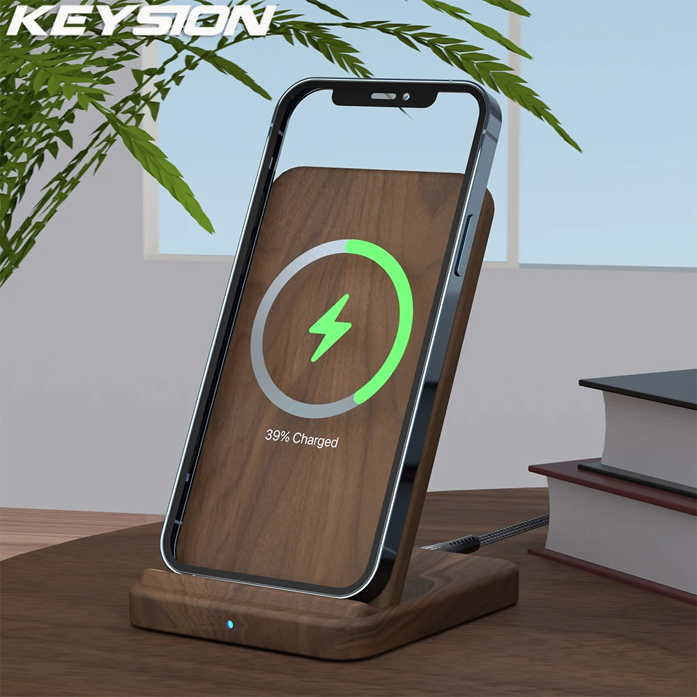KEYSION 15W Wooden Quick Charge Qi Wireless Charger Stand For iPhone 12 Pro 11 XR XS X 8 Samsung S21 S20 Xiaomi Mi 11 Huawei P50