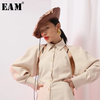 

[EAM] 2020 New Spring Winter Diamond Pattern Chocolate Color Loose Soft Bandage Personality All-match Hat Women Fashion JH573