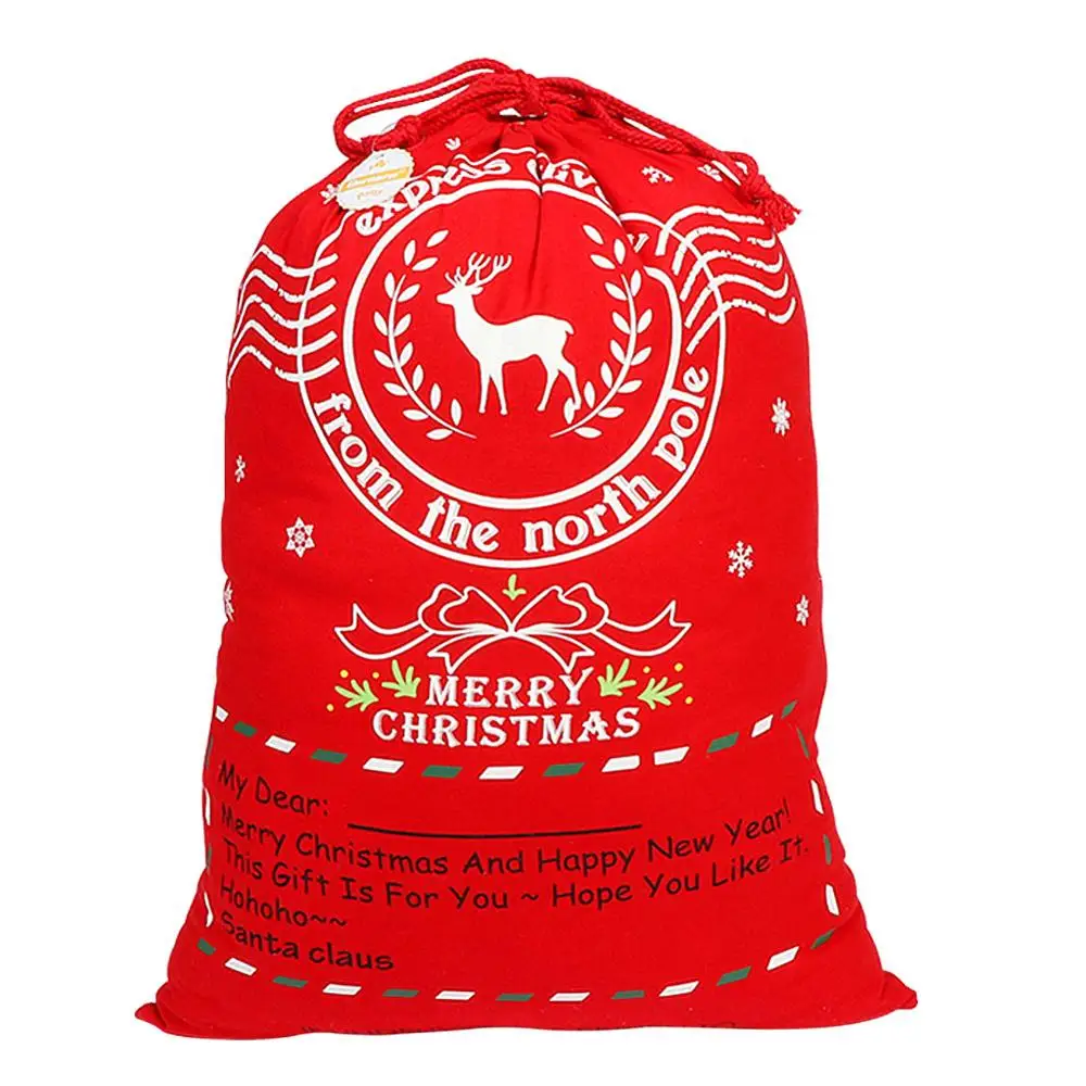 Теплая Рождественская парусиновая Подарочная сумка, хлопковый большой мешок Санты, новогодний подарок для детей, сумка для конфет, украшение дома - Цвет: Красный