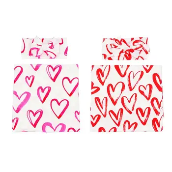 

Newborn Receiving Blanket Bow Headband Set Heart-shaped Baby Cotton Swaddle Wrap H55B