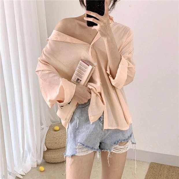 Work Shirt Women Loose Fit Solid Color Wear For Every Occasion Korean Wild Long-Sleeved Shirt Oversize Casual Office Lady Shirt