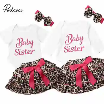 

Pudcoco Baby Sister Leopard Outfits 3pcs Newborns Baby Girls Xmas Clothes Romper Tutu Leopard Skirt Party Suit Set