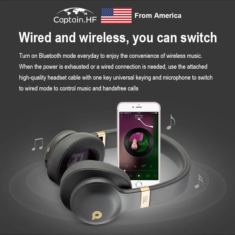 US Captain Wireless and Wired Bluetooth Over-Ear