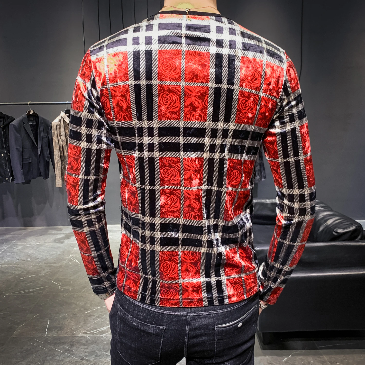 Роскошные велюровые футболки с модным принтом бархат Homme Клубная одежда