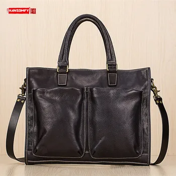 

Genuine Leather Men's Handbag Portable Briefcase Men Business Laptop Shoulder Messenger Bag Men's Travel Bag First Layer Leather