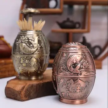 

creative chinese style metal toothpick box automatic toothpick dispenser toothpikcer container house tandenstoker YQT061