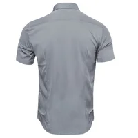 Gray Elastic Bamboo Fiber Shirt Men Brand Summer Short Sleeve Mens Dress Shirts Non Iron Easy Care Business Work Chemise Homme 2