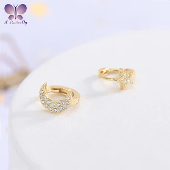 

A Butterfly 925 Sterling Silver 5A High Quality Zircon Earrings Moon Asymmetric Earrings Fashion Girl Jewelry