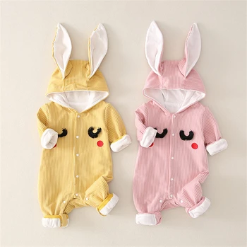 

Cute Newborn Baby Bunny Ear 3D Hooded Romper Infant Girls boys Print Zipper Cotton Jumpsuit Outfits Baby Clothes