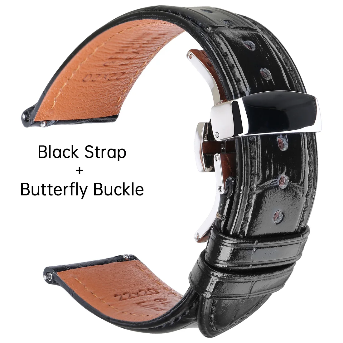Elegant Two-Tone Leather Watch Strap with Butterfly Buckle