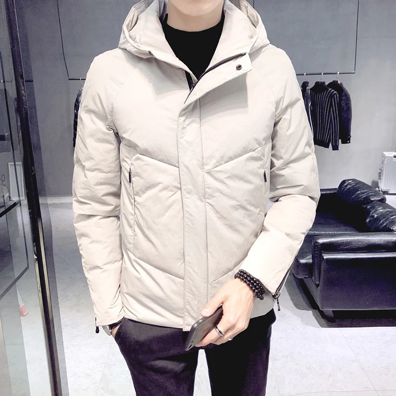 UYUK Winter New Solid Color Thick Zipper Decoration Slim High Quality Hooded Comfortable Men's Cotton Coat Men Clothes