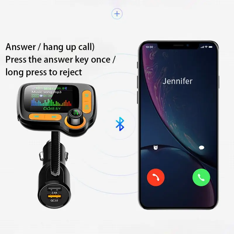 1 шт. QC 3,0 12 В двойной USB Автомобильный MP3-плеер Bluetooth прикуриватель зарядное устройство Авто Зарядка автомобиля без рук музыка автомобильное зарядное устройство