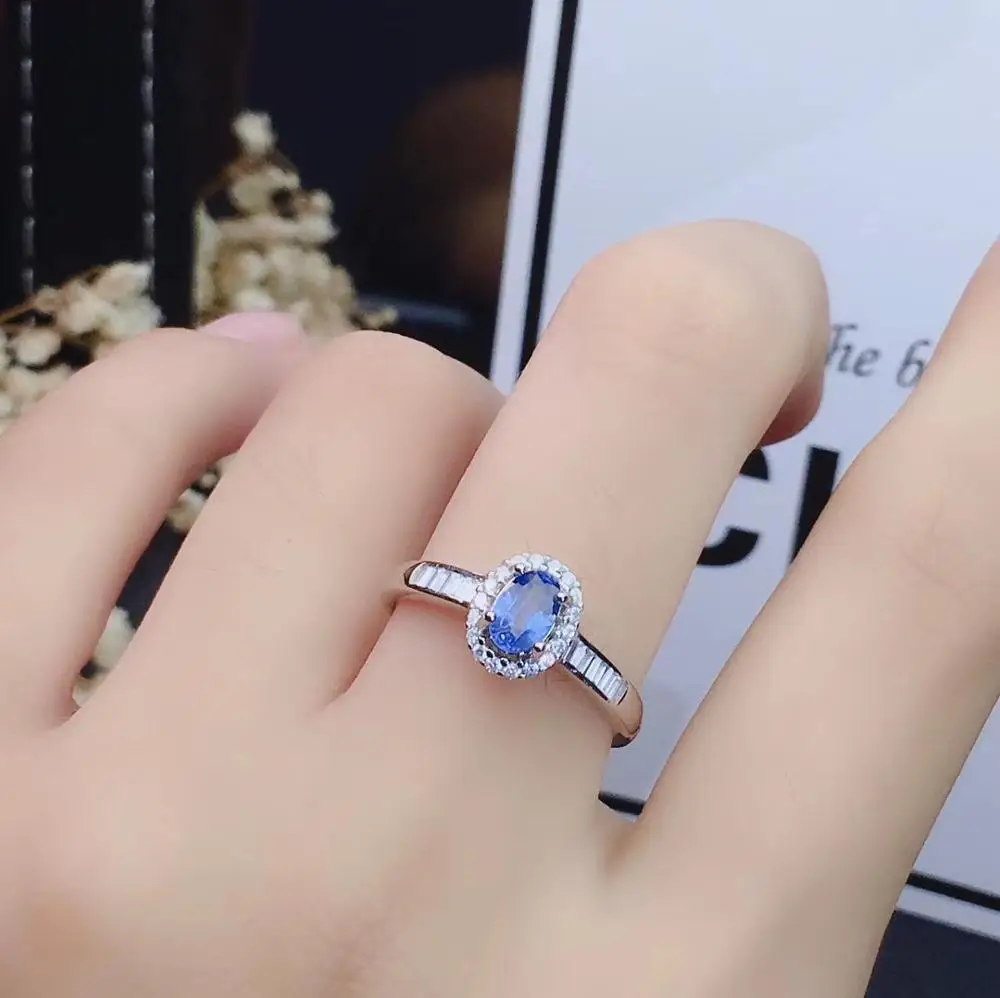 KJJEAXCMY бутик ювелирных изделий 925 с инкрустацией, из чистого серебра натуральное сапфировое ожерелье кольцо серьги набор поддержки обнаружения - Цвет камня: ring