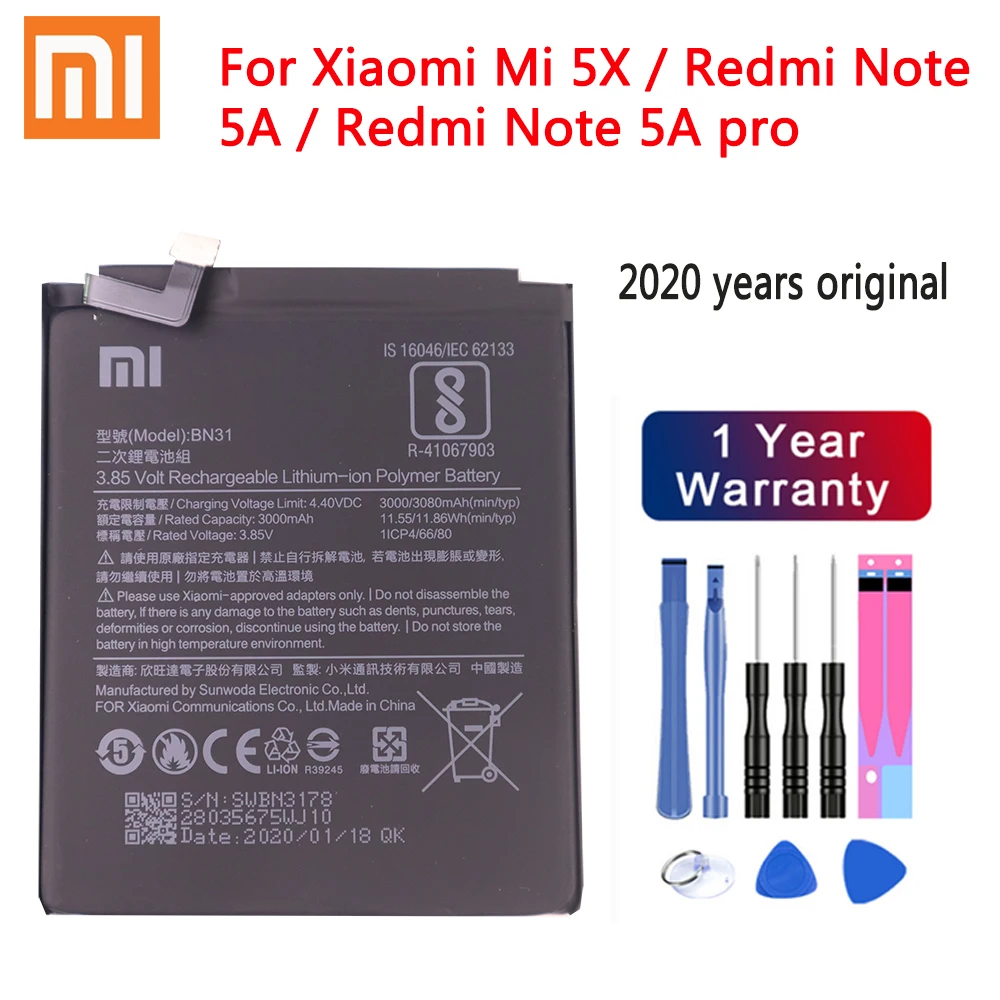 Аккумулятор Xiaomi BN31 на 3000 мАч для Mi 5X Redmi Note 5A pro A1 Y1 Lite S2 аккумулятор
