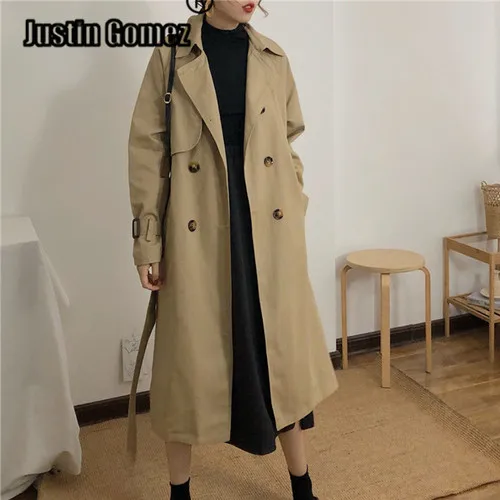 

Russian Style Spring Fall New 2019 Women's Double Breasted Mid-Length Trench Coat Classic Overcoat