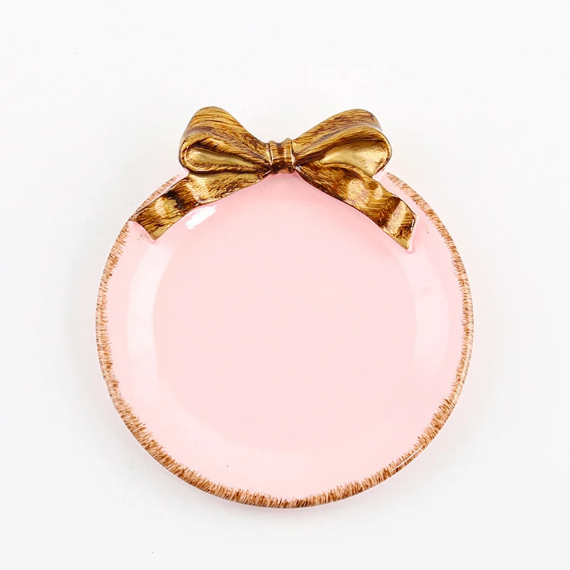 Скандинавские мини-лотки для хранения тортов с круглым бантом, органайзер для макияжа, десертная тарелка, декоративный поднос для кухни, домашний декор, 10x10 см - Цвет: Розовый
