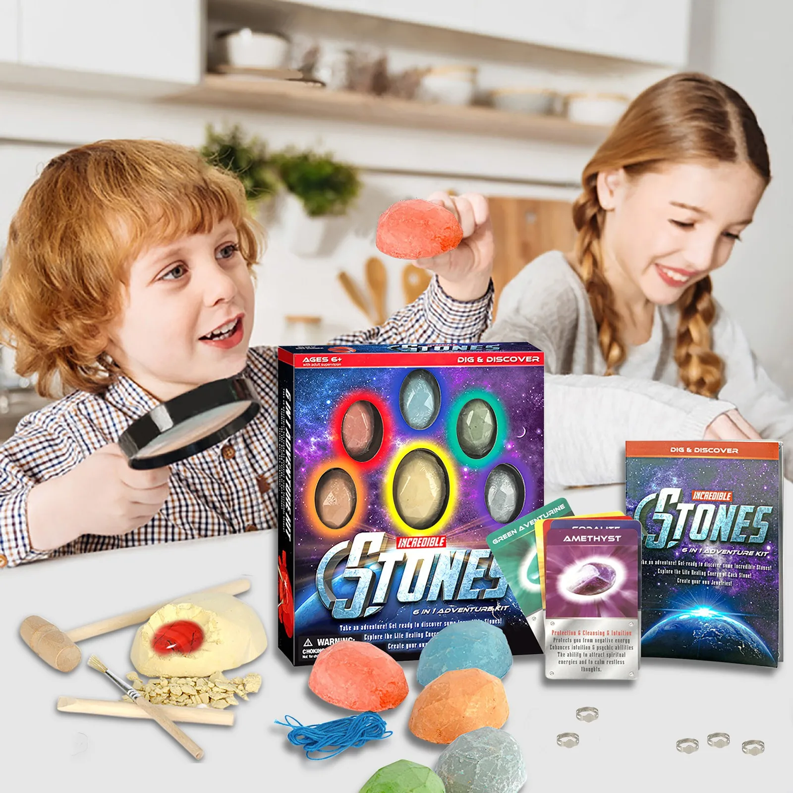 

Children Learning Education Exploration Excavation of Toy Creative DIY Set Excavation of Crystal Pirate Treasure Gem Archaeology