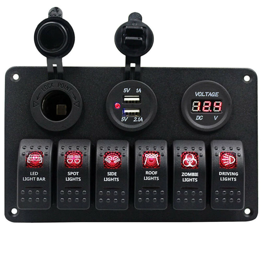 Авто морской катер 6-Gang кулисный переключатель Панель 12V Водонепроницаемый Встроенный светодиодный красная индикаторная лампа автомобиля Настенные Переключатели Реле