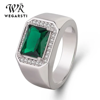 

WEGARSTI Fashion Men's Jewelry S925 Silver Ring Square Topaz Rings Promotion Elegant Wedding Jewelry Anillos Party Gift