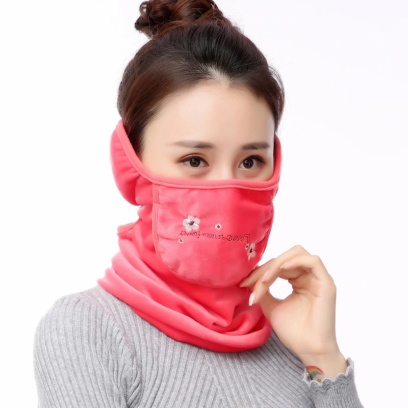 Хлопковая ветрозащитная Пылезащитная теплая маска для лица для женщин с вышивкой бархатные Моющиеся Многоразовые маски Зимние Теплые маски - Цвет: A612 Melon Red