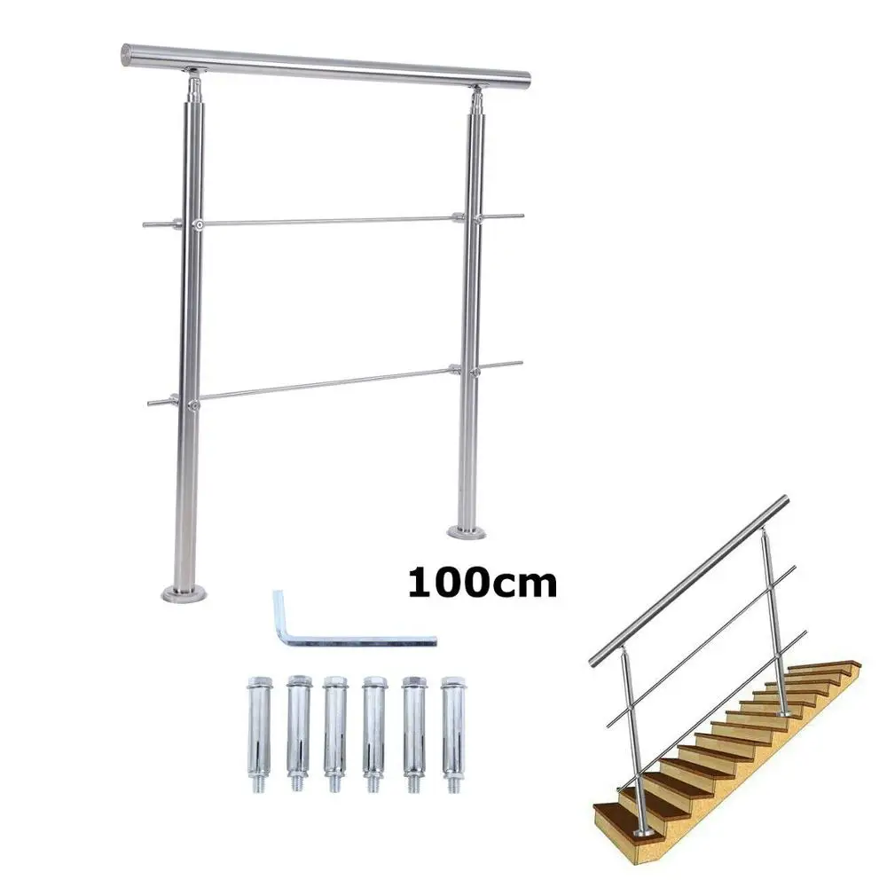 

Ridgeyard 201 Steel stair railing 100cm railing handrail parapet w/ 2 cross bars