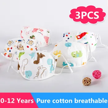

3PCS Cotton Dust Five Floors Face Mouth Pure Reusable Breathable Protective Children Kid Cartoon Mouth Face Soft 0-12 Years