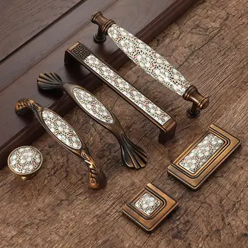 

Antique Bronze Ceramic Cabinet Handles Vintage Drawer Knobs Wardrobe Door Handles European Furniture Handle Hardware