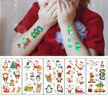 

10 Design Kids Temporary Tattoo Sticker Waterproof Cartoon Christmas Santa Claus Child Body Art Tattoo Paper 3D Snowman Sticker