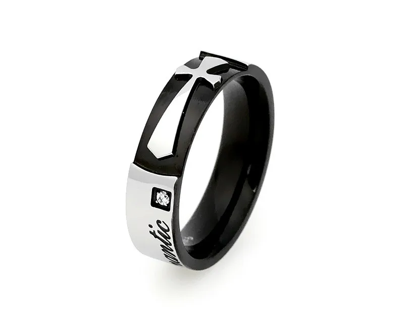 Orville Luo Cool Couple Ring Romantic Fashion Popular Couple Rings Carving Cross Titanium Steel Ring